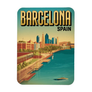 Magnet Flexible Cadeaux de vue rétro de voyage à Barcelone