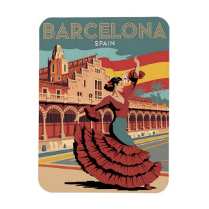 Magnet Flexible Cadeaux flamenco vintage voyage barcelone espagne