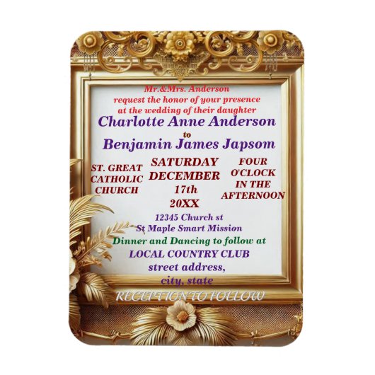 Magnet Flexible Cadre botanique floral doré 3D (Vertical)