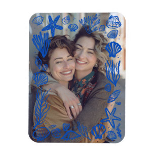 Magnet Flexible Cadre de coquillages bleus Photo personnalisée