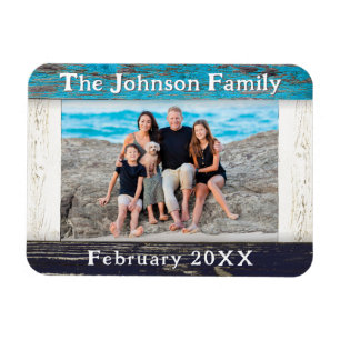 Magnet Flexible Cadre photo de famille en bois bleu rustique