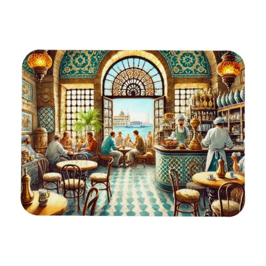 Magnet Flexible Café à Alexandrie Egypte Aquarelle Peinture (Horizontal)