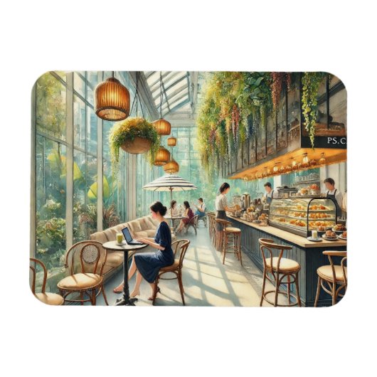 Magnet Flexible Café en peinture aquarelle à Singapour (Horizontal)