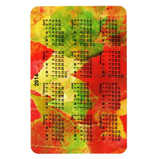 Magnet Flexible Calendrier 2014 Feuilles colorés (Vertical)