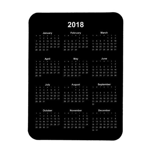 Magnet Flexible Calendrier 2018 - Texte blanc avec Arrière - plan (Vertical)