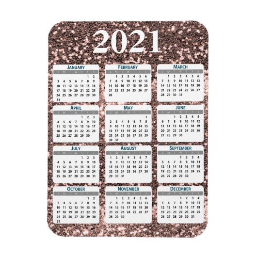 Magnet Flexible Calendrier 2021 de Parties scintillant de l'année  (Vertical)