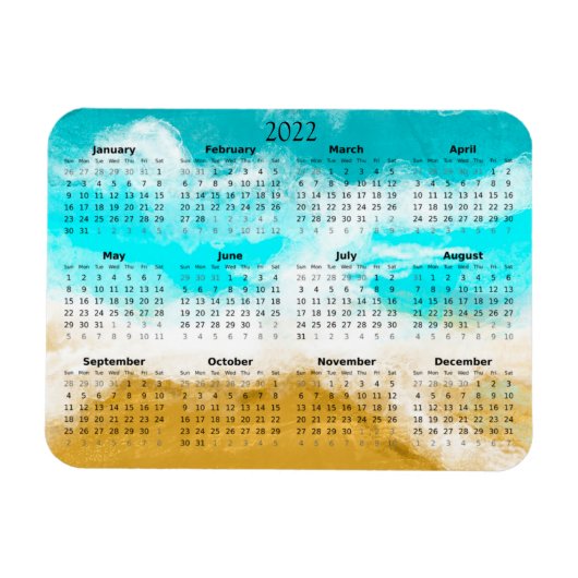 Magnet Flexible Calendrier 2022 d'Ocean Beach Mini Aimant (Horizontal)