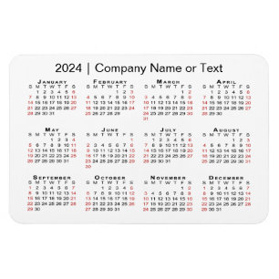 Magnet Flexible Calendrier 2024 avec texte personnalisé noir rouge