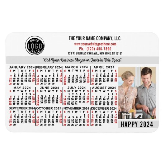 Magnet Flexible Calendrier 2024 Easy Custom Business Logo Nom Phot (Horizontal)