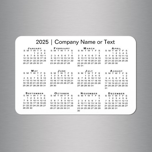 Magnet Flexible Calendrier 2025 avec texte personnalisé blanc