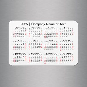 Magnet Flexible Calendrier 2025 avec texte personnalisé noir rouge