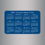 Magnet Flexible Calendrier 2025 bleu et blanc avec texte personnal<br><div class="desc">Un aimant personnalisé moderne présente un calendrier blanc 2025 sur un arrière - plan bleu. Ajoutez le nom de votre entreprise, votre nom ou tout autre texte personnalisé dans la barre latérale. (La modification du texte de l'année 2025 ne modifiera PAS le calendrier.) Faites un don ou un cadeau promotionnel...</div>