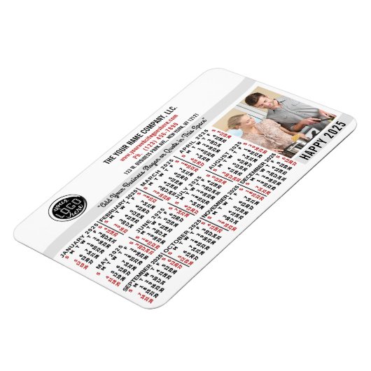 Magnet Flexible Calendrier 2025 Easy Custom Business Logo Nom Phot (Côté Gauche)