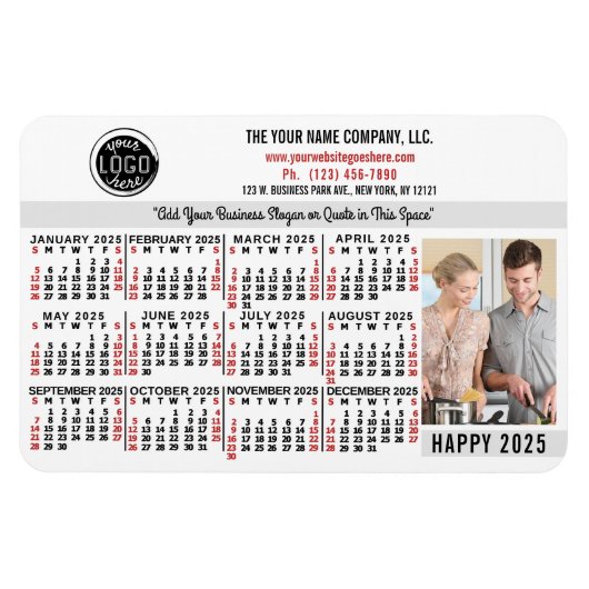 Magnet Flexible Calendrier 2025 Easy Custom Business Logo Nom Phot (Horizontal)