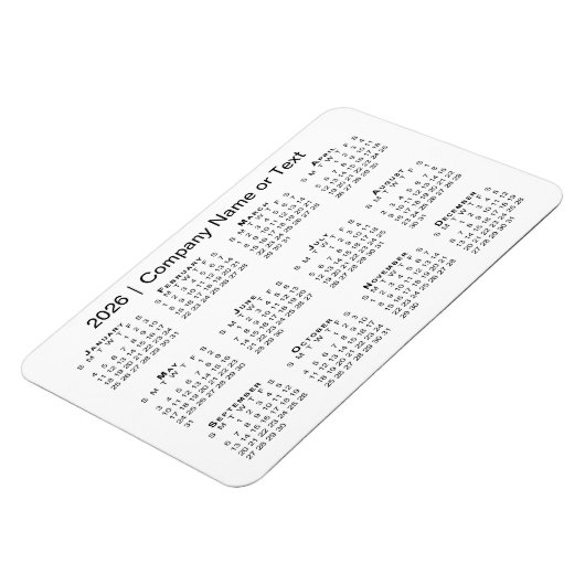 Magnet Flexible Calendrier 2026 avec texte personnalisé blanc (Côté Gauche)