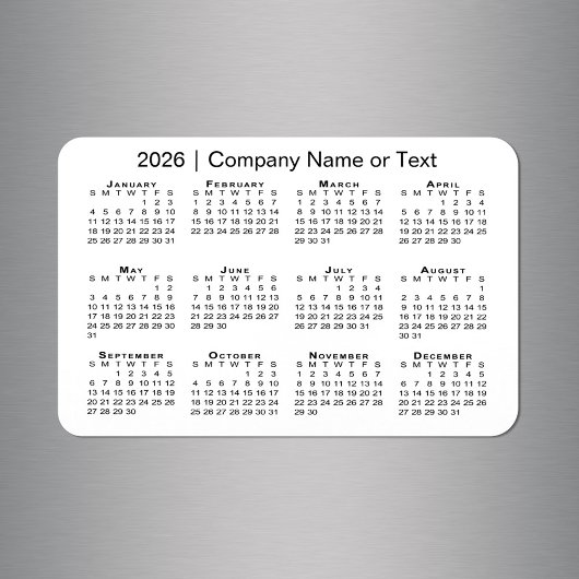 Magnet Flexible Calendrier 2026 avec texte personnalisé blanc