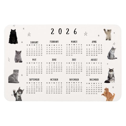 Magnet Flexible Calendrier 2026 Chat Mignon Drôle (Horizontal)