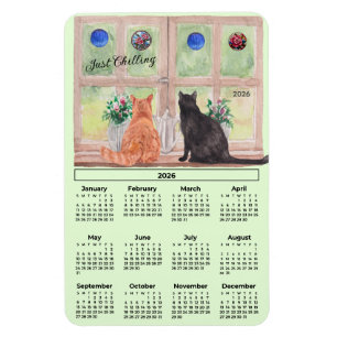 Magnet Flexible Calendrier 2026 Chats à la fenêtre Aimant flexible