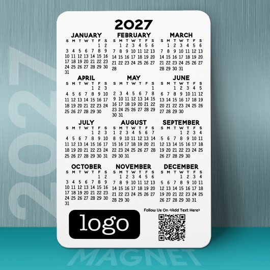 Magnet Flexible Calendrier 2027 avec logo d'entreprise et code QR