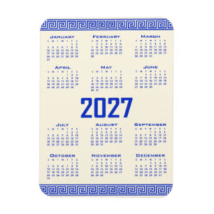Magnet Flexible Calendrier 2027, Frise grecque, Bleu grec sur Latt
