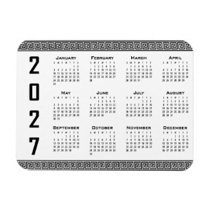 Magnet Flexible Calendrier 2027, Frise grecque, Noir sur Blanc