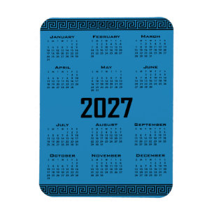 Magnet Flexible Calendrier 2027, Frise grecque, Noir sur bleu cosm