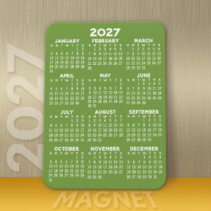 Magnet Flexible Calendrier 2027 - Moderne Vert Blanc Minimaliste B