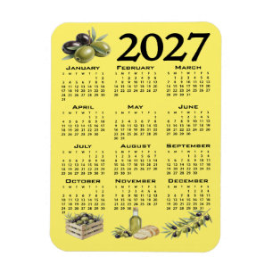 Magnet Flexible Calendrier 2027, Olives méditerranéennes. Jaune