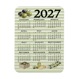 Magnet Flexible Calendrier 2027, Olives Méditerranéennes, Rayures