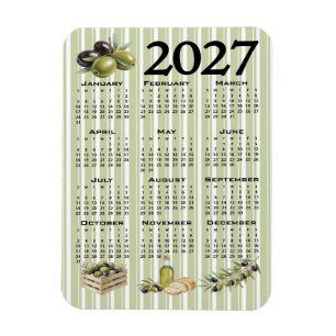 Magnet Flexible Calendrier 2027, Olives Méditerranéennes, Rayures