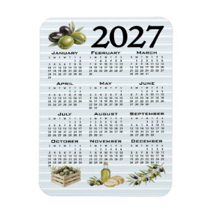 Magnet Flexible Calendrier 2027, Olives Méditerranéennes, Rayures