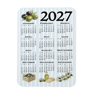 Magnet Flexible Calendrier 2027, Olives Méditerranéennes, Rayures
