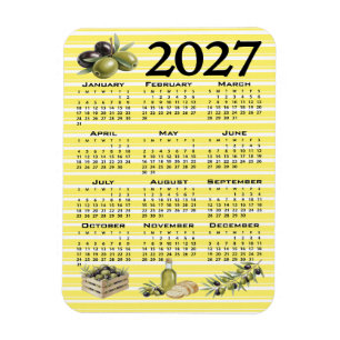 Magnet Flexible Calendrier 2027, Olives Méditerranéennes Rayures J