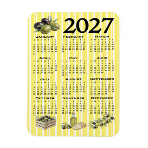 Magnet Flexible Calendrier 2027, Olives Méditerranéennes Rayures J
