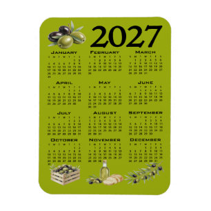 Magnet Flexible Calendrier 2027, Olives Méditerranéennes, Vertes
