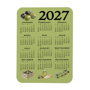Magnet Flexible Calendrier 2027, Olives Méditerranéennes, Vertes