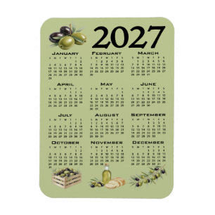 Magnet Flexible Calendrier 2027, Olives Méditerranéennes, Vertes