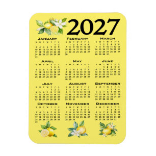 Magnet Flexible Calendrier 2027 Style Italien Citrons Jaunes