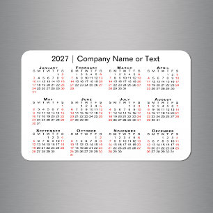 Magnet Flexible Calendrier 2027 Texte personnalisé Noir Rouge Blan