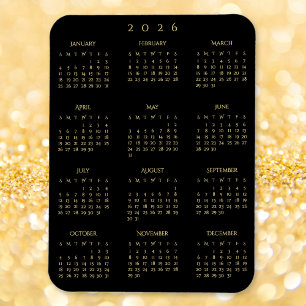 Magnet Flexible Calendrier annuel 2026 Black Gold pour réfrigérate