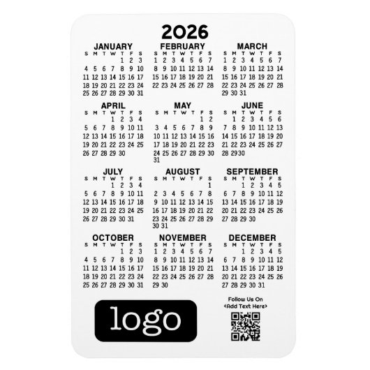 Magnet Flexible Calendrier avec logo d'entreprise et code QR (Vertical)