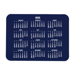 Magnet Flexible Calendrier Bleu Marine 2026 Petit Aimant Flexible