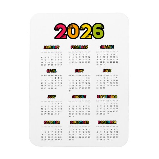 Magnet Flexible Calendrier coloré 2025 (Vertical)
