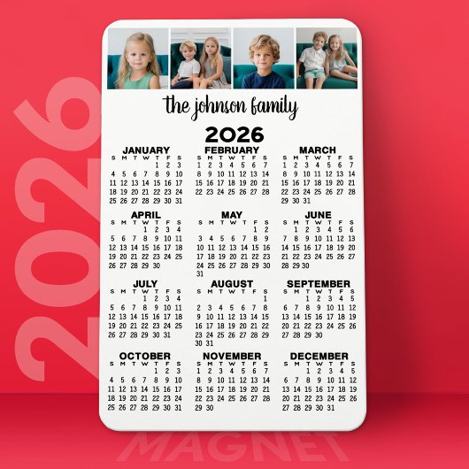 Magnet Flexible Calendrier complet avec 4 photos