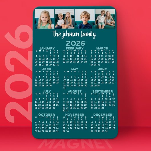 Magnet Flexible Calendrier complet avec 4 photos