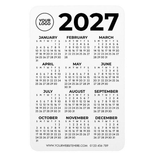 Magnet Flexible Calendrier d'affaires Logo Noir Simple de Base 202 (Vertical)