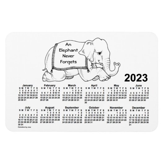Magnet Flexible Calendrier des éléphants blancs 2023 par Janz 4x6  (Horizontal)