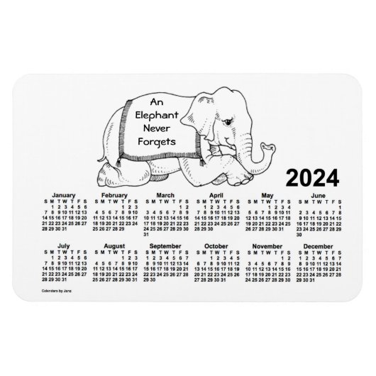 Magnet Flexible Calendrier des éléphants blancs 2024 par Janz 4x6 (Horizontal)