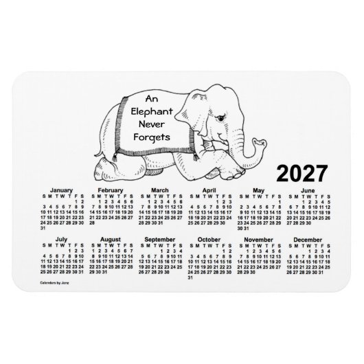 Magnet Flexible Calendrier des éléphants blancs 2027 par Janz 4x6 (Horizontal)