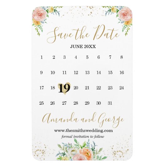 Magnet Flexible Calendrier Enregistrer la date Fleurs d'aimant et  (Vertical)